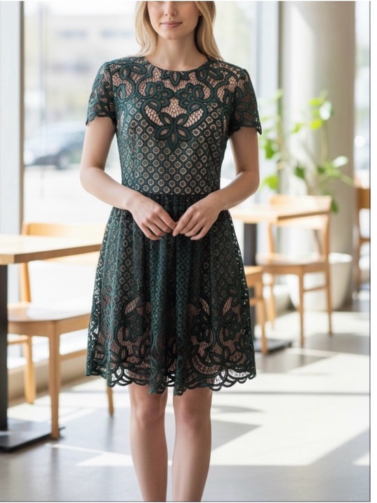 Eliza J Dresses & Skirts - Eliza J Lace Fit-and-Flare Dress in Dark Green